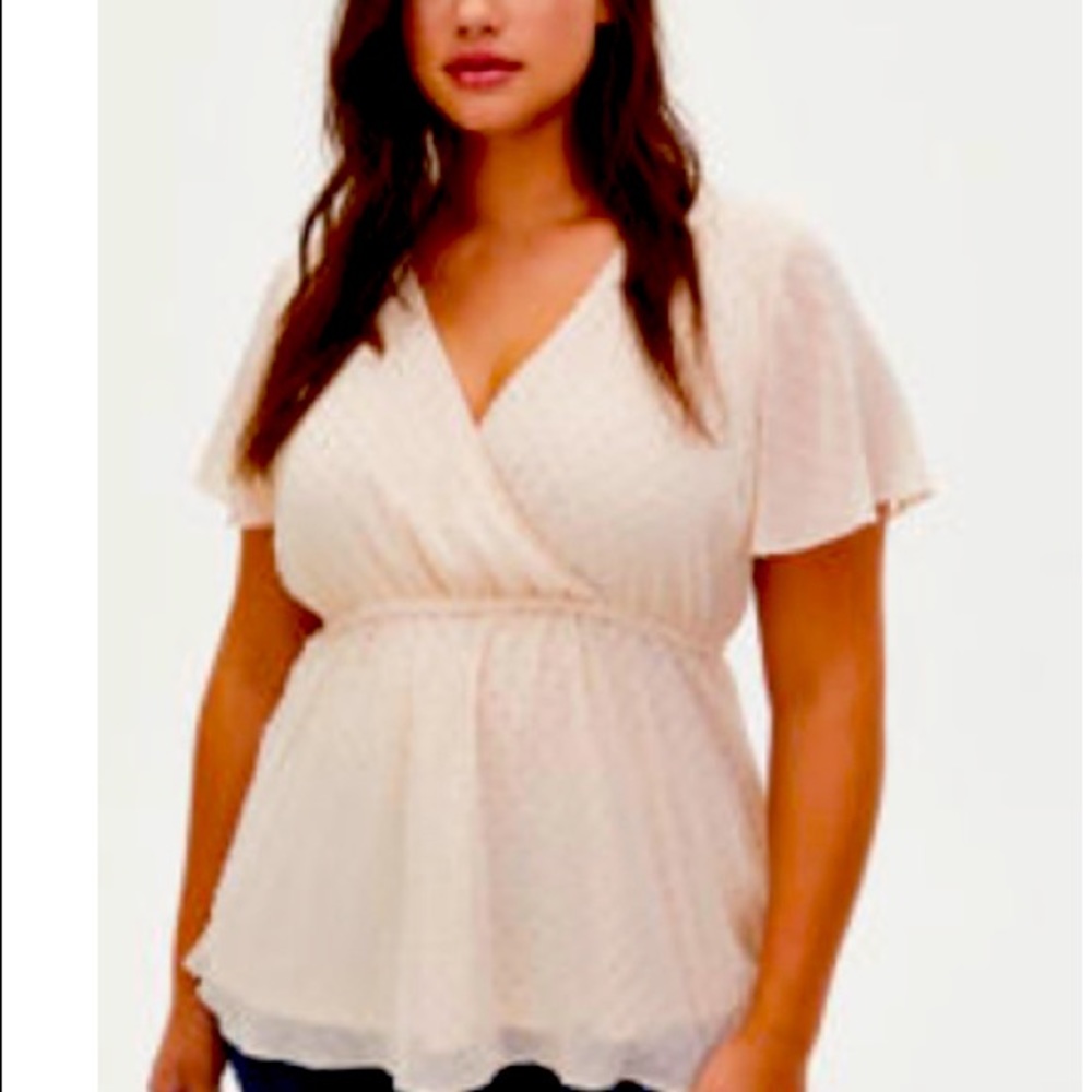 Light Pink Swiss Dot Surplice Babydoll Blouse